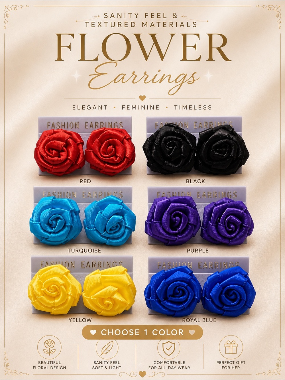 Flower Rose Stud Earrings - Choose 1